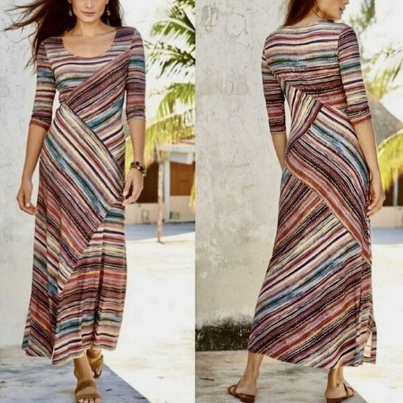 Peruvian connection monserrato‎ multi colored maxi dress jersey stretch M - Picture 1 of 7